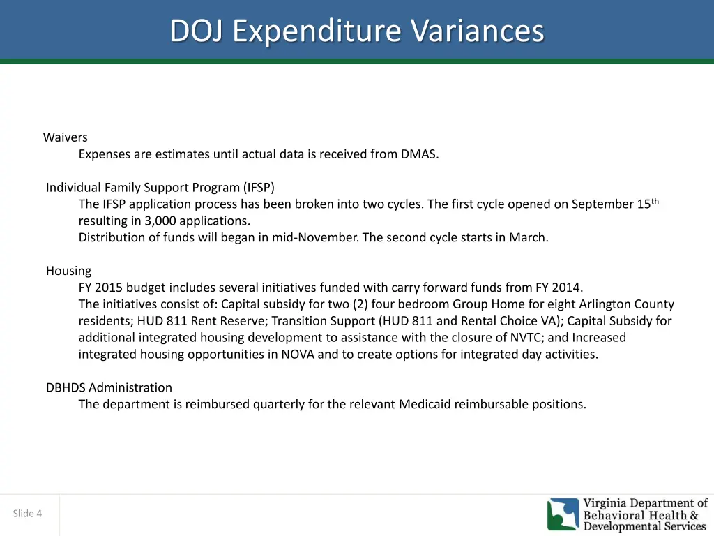 doj expenditure variances