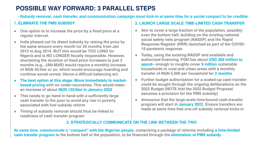 possible way forward 3 parallel steps