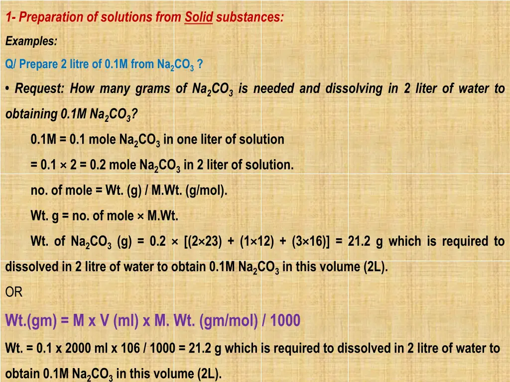 1 preparation of solutions from solid substances