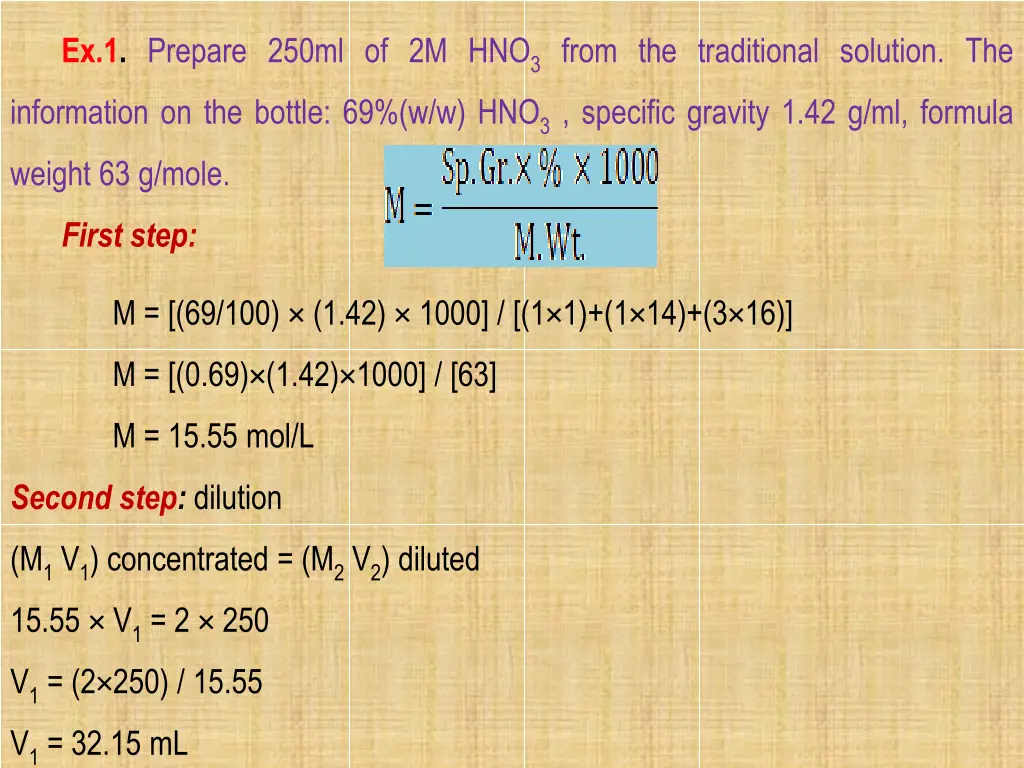 ex 1 prepare 250ml of 2m hno 3 from