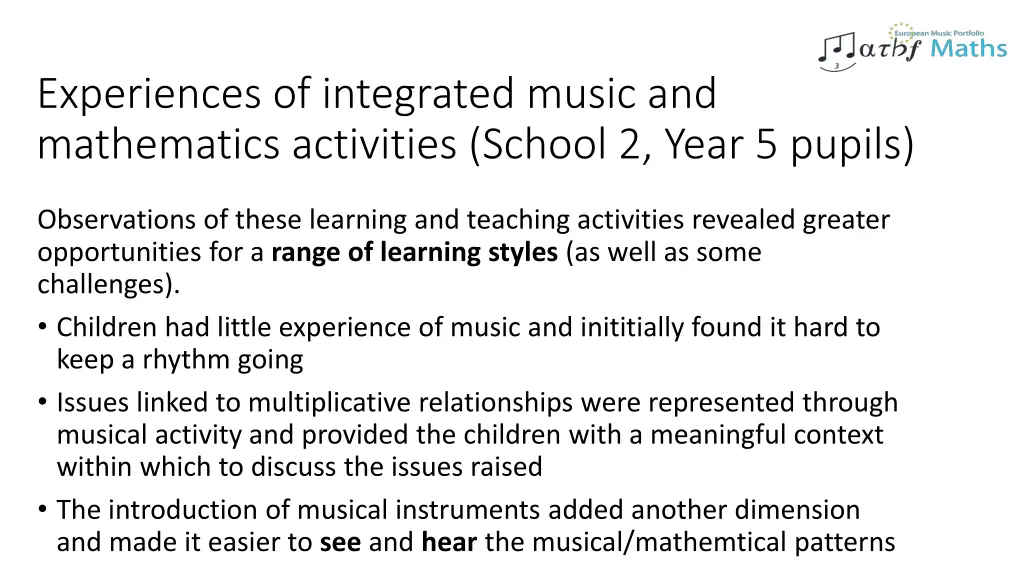 experiences of integrated music and mathematics 1