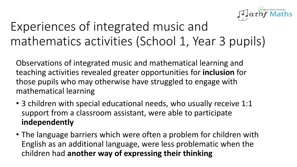 experiences of integrated music and mathematics