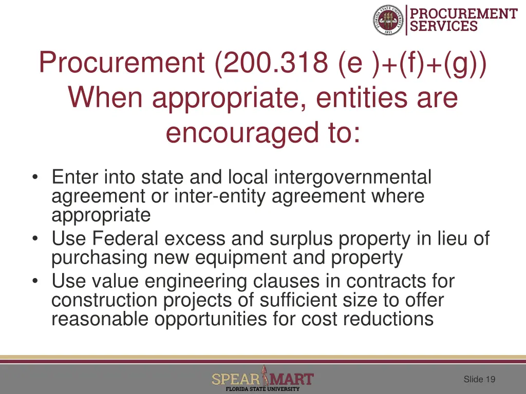 procurement 200 318 e f g when appropriate