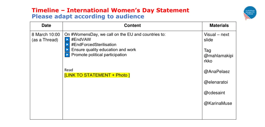 timeline international women s day statement