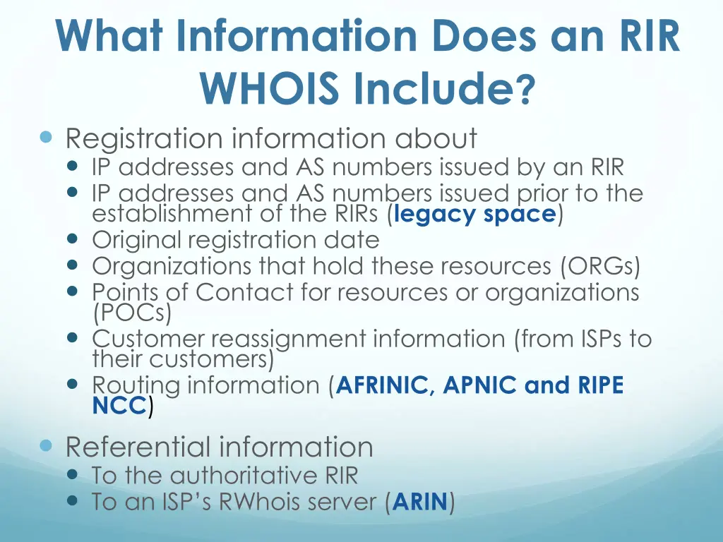 what information does an rir whois include