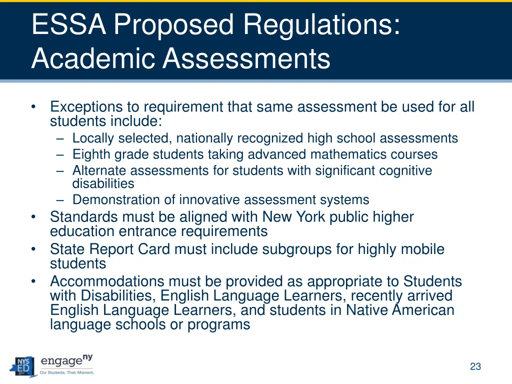 essa proposed regulations academic assessments