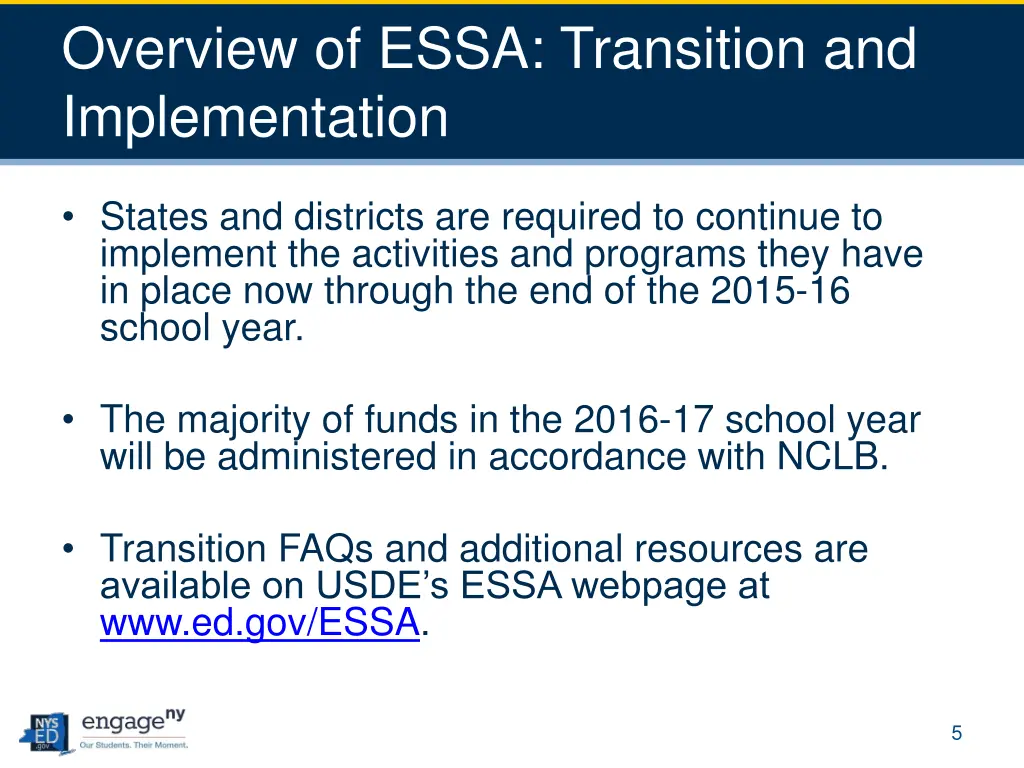 overview of essa transition and implementation