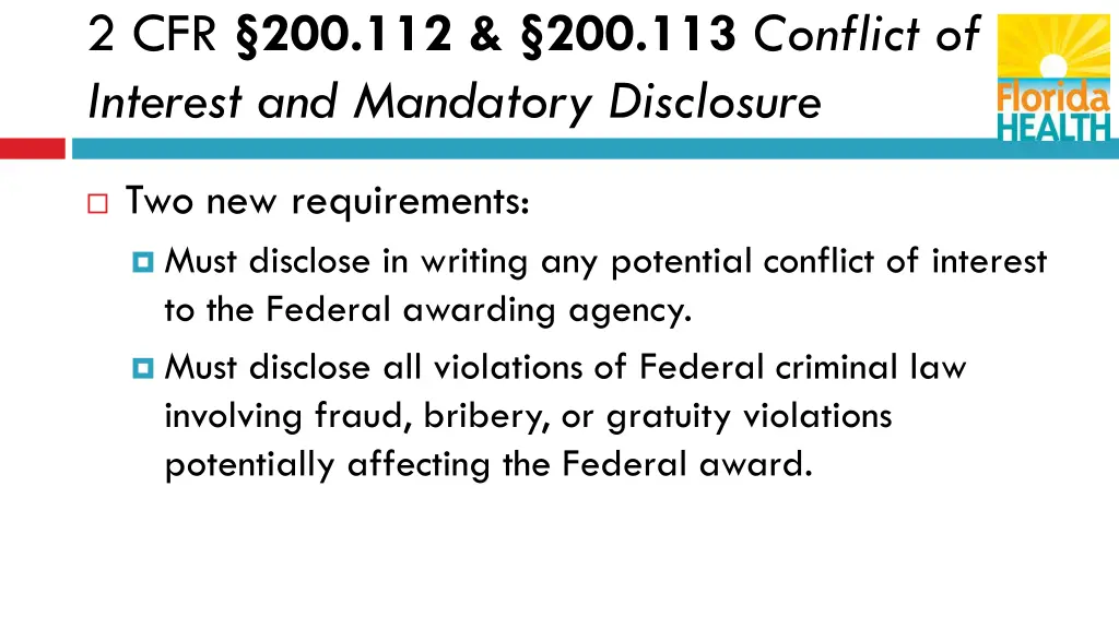 2 cfr 200 112 200 113 conflict of interest