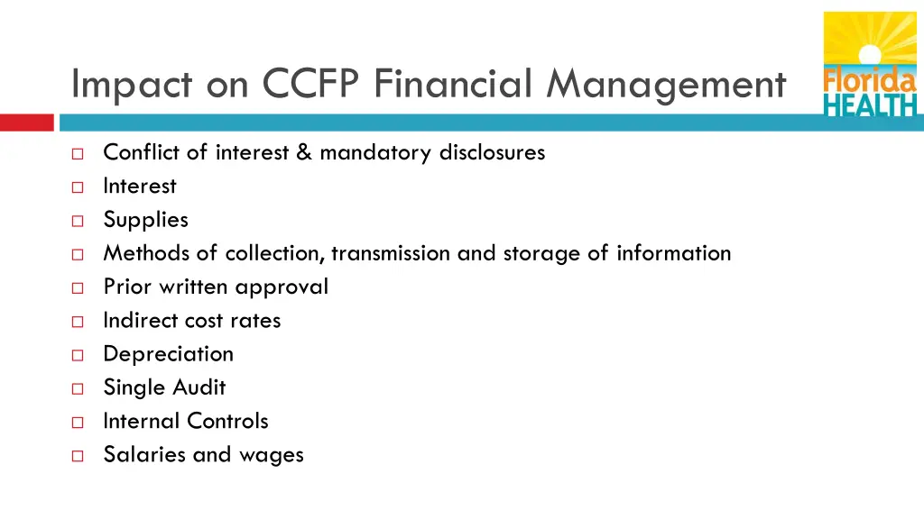 impact on ccfp financial management