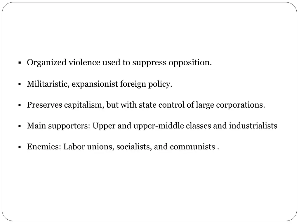 characteristics of fascism con t