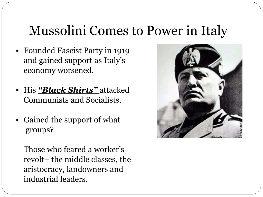 mussolini comes to power in italy