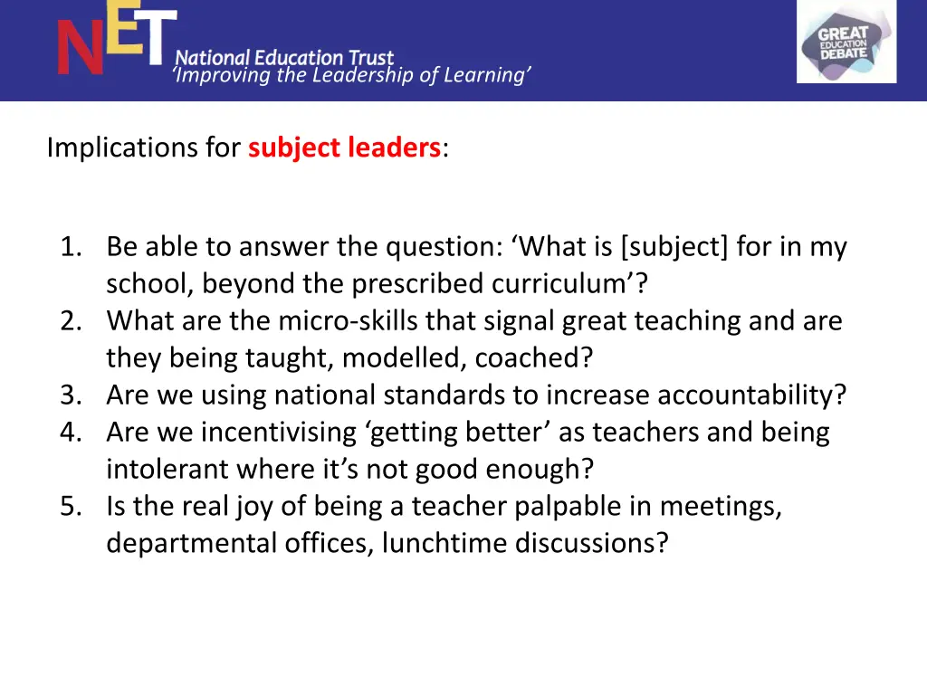 improving the leadership of learning 28