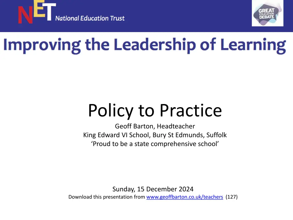 policy to practice geoff barton headteacher king 1