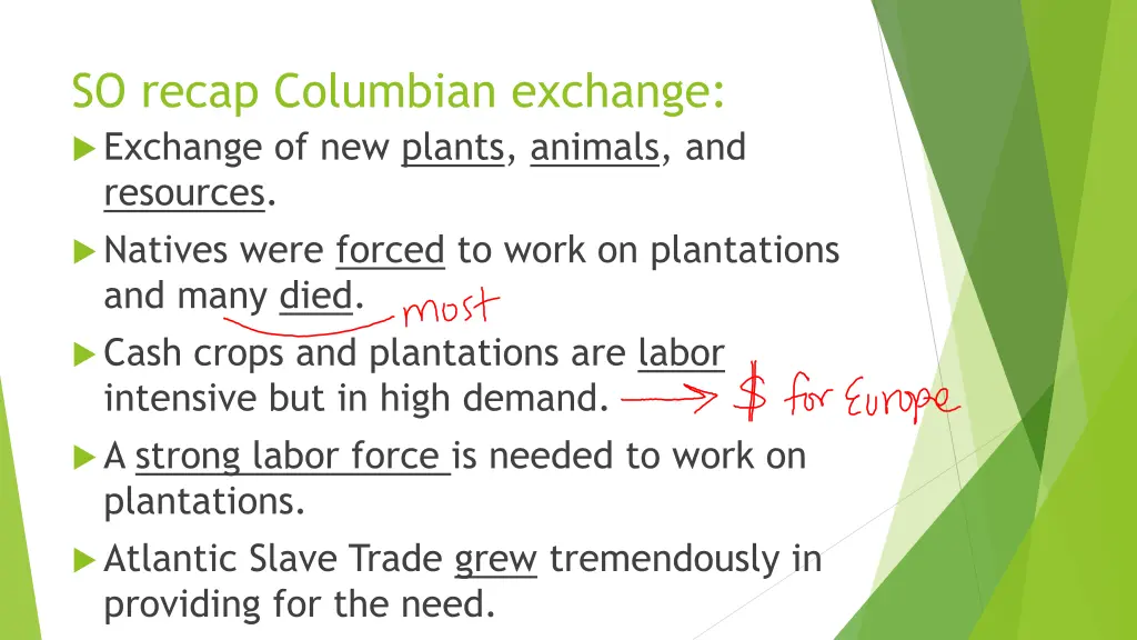 so recap columbian exchange exchange