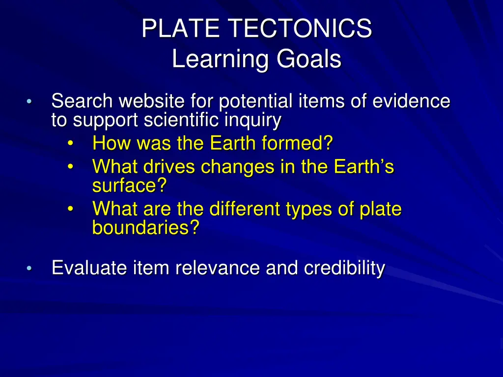 plate tectonics learning goals