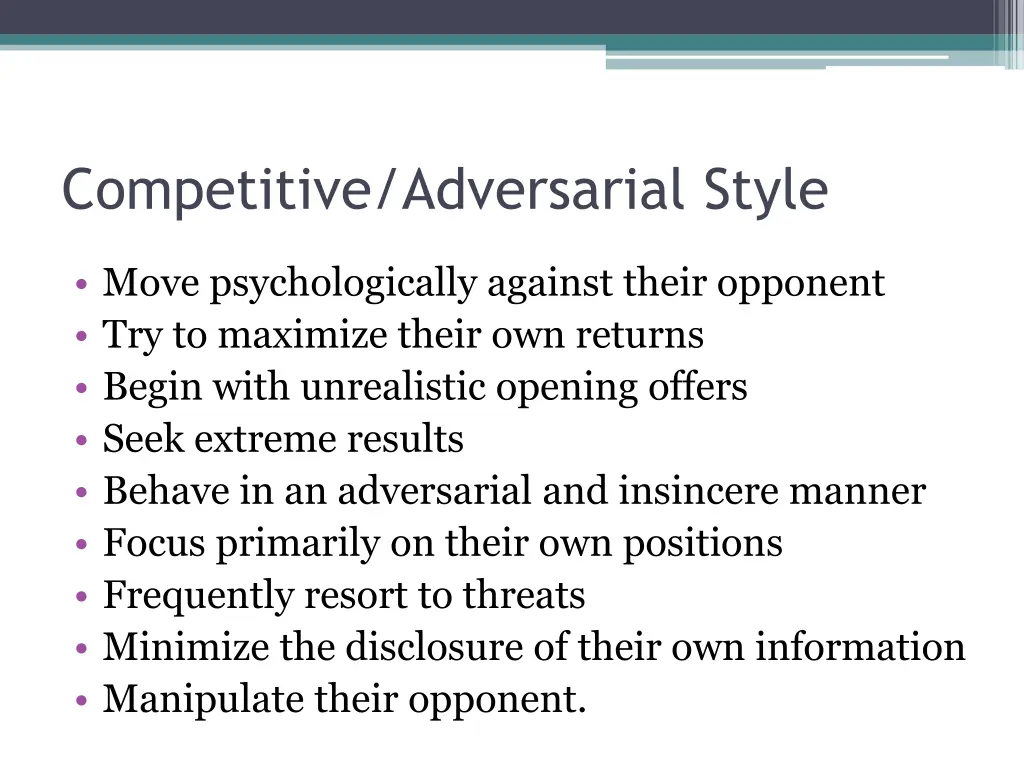 competitive adversarial style