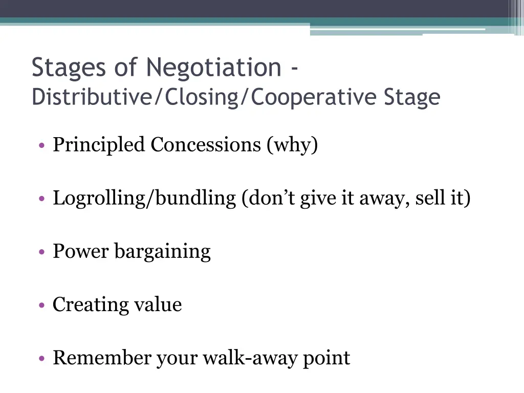 stages of negotiation distributive closing