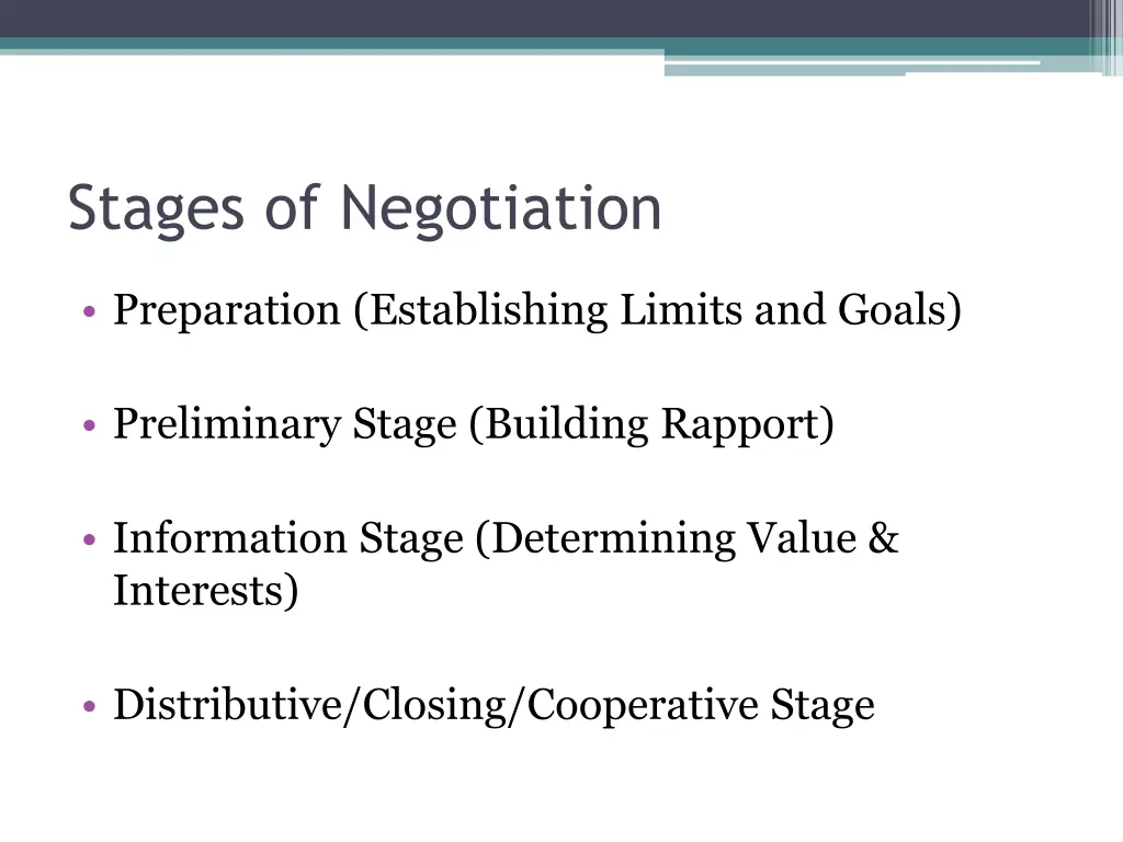 stages of negotiation