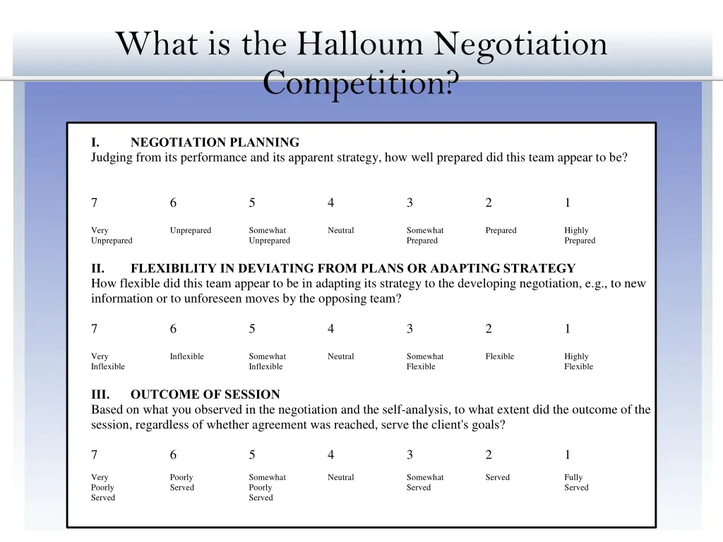 evaluation criteria form judging scales