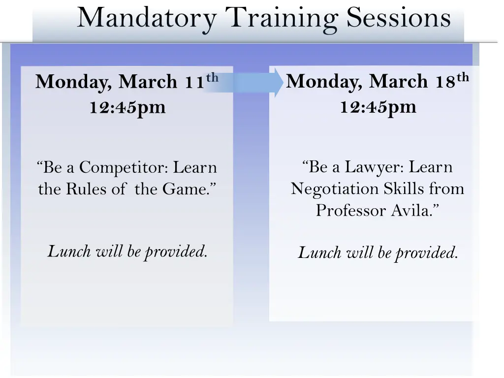 mandatory training sessions