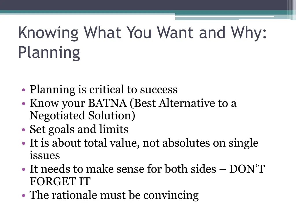 knowing what you want and why planning