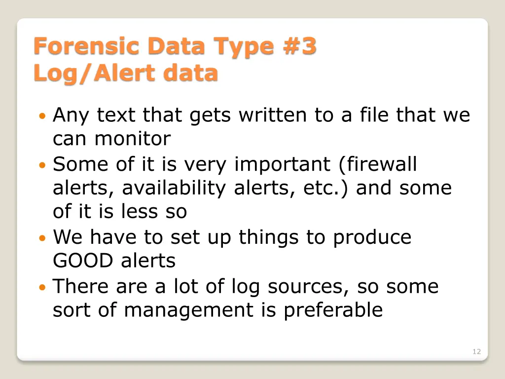 forensic data type 3 log alert data