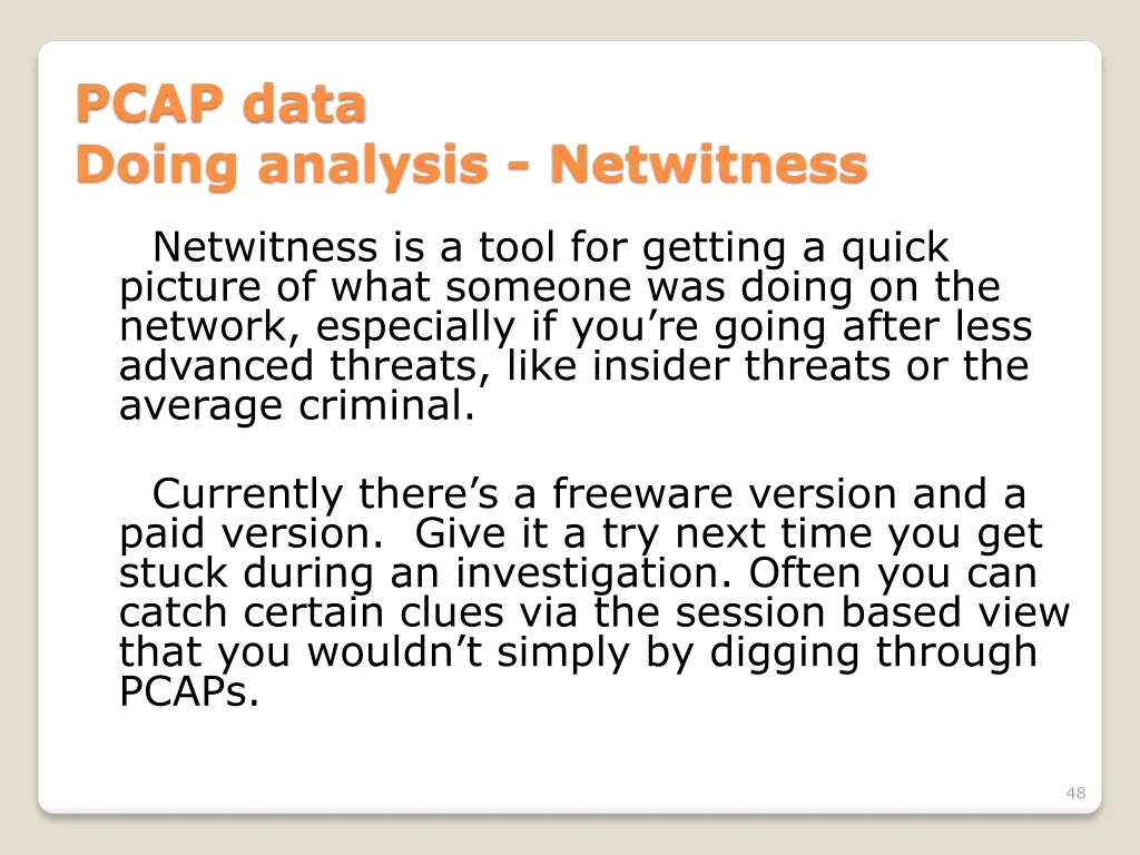 pcap data doing analysis netwitness 1