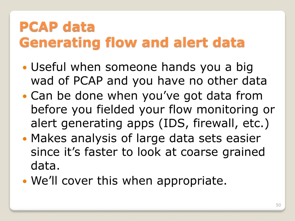 pcap data generating flow and alert data