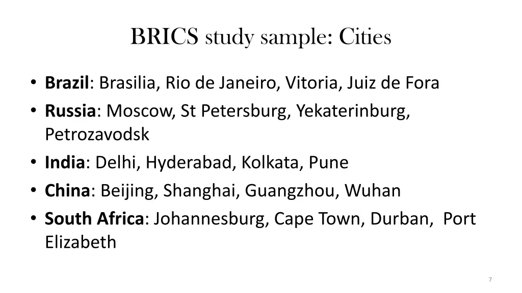 brics study sample cities