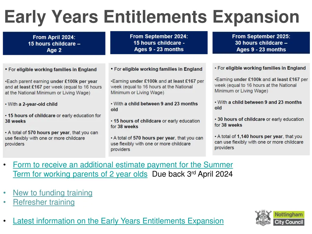 early years entitlements expansion