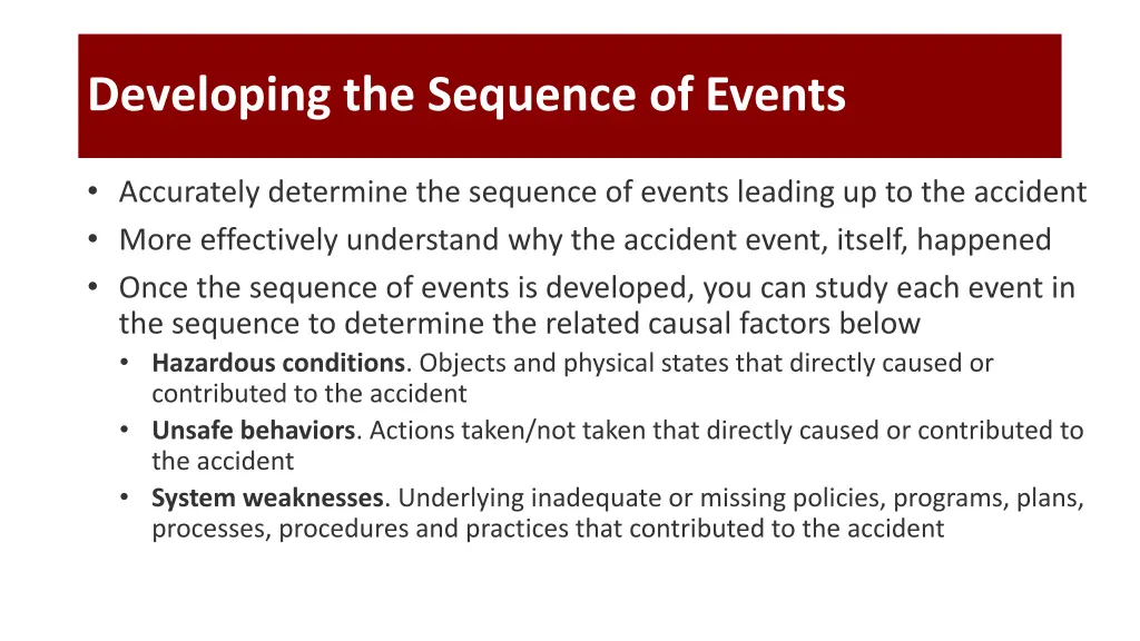 developing the sequence of events