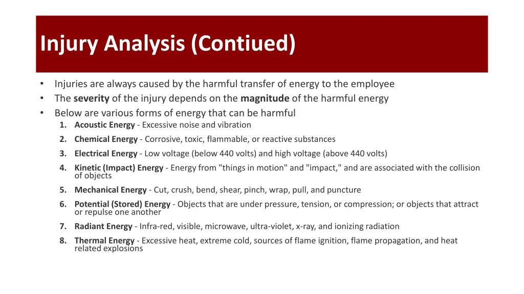 injury analysis contiued