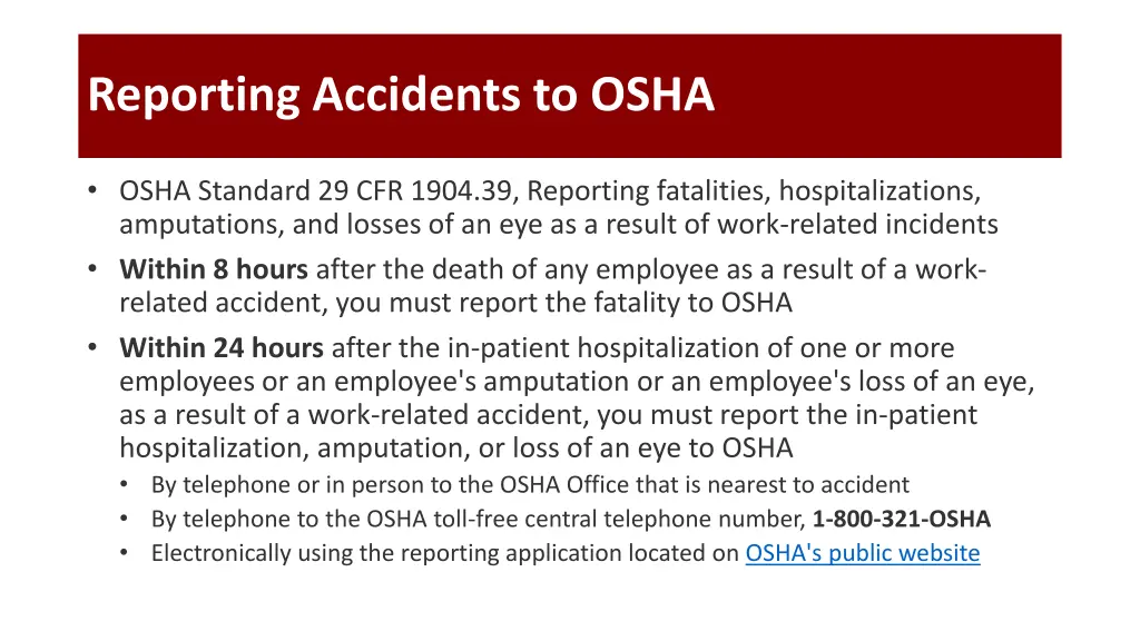 reporting accidents to osha