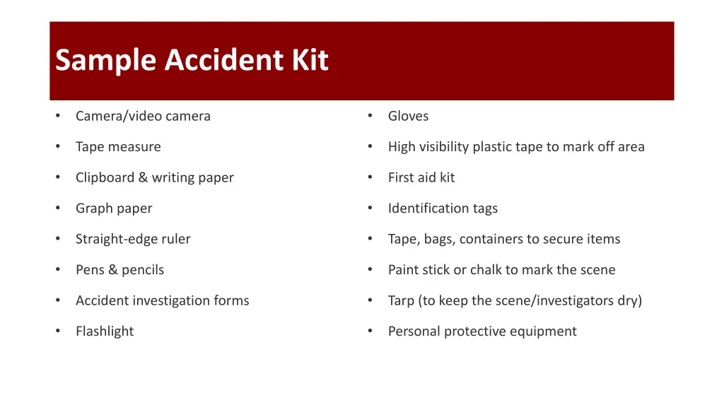 sample accident kit