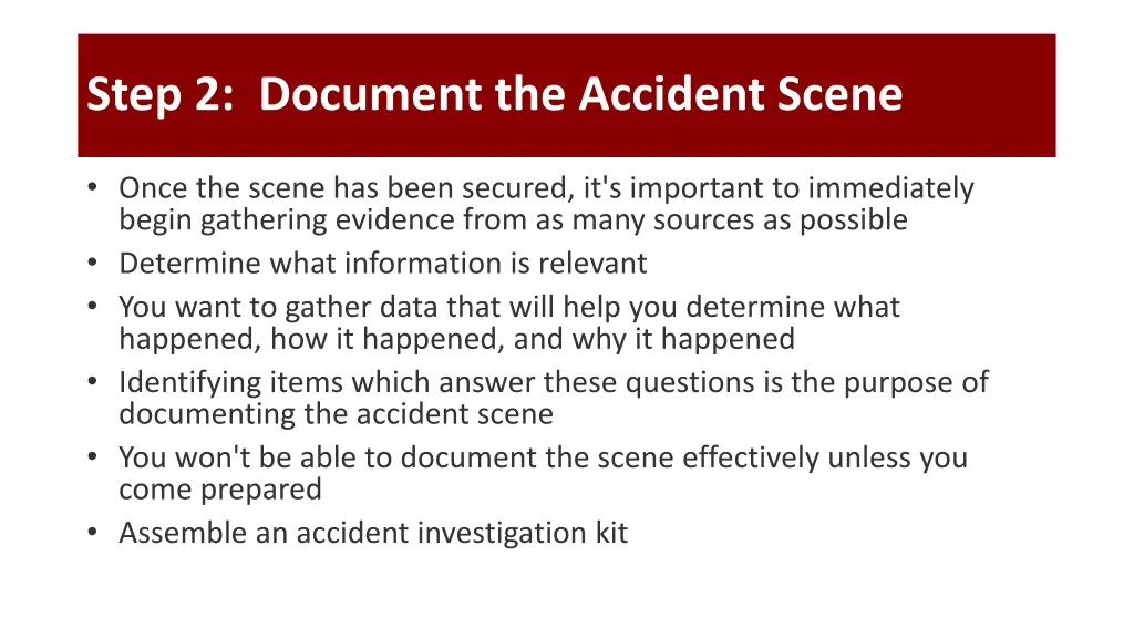 step 2 document the accident scene