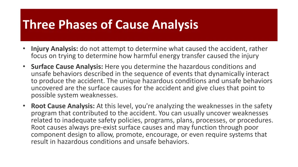 three phases of cause analysis