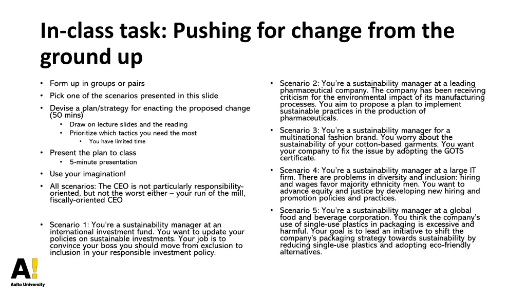 in class task pushing for change from the ground