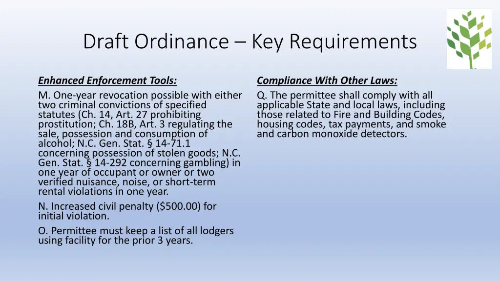 draft ordinance key requirements 2