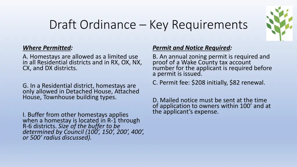 draft ordinance key requirements