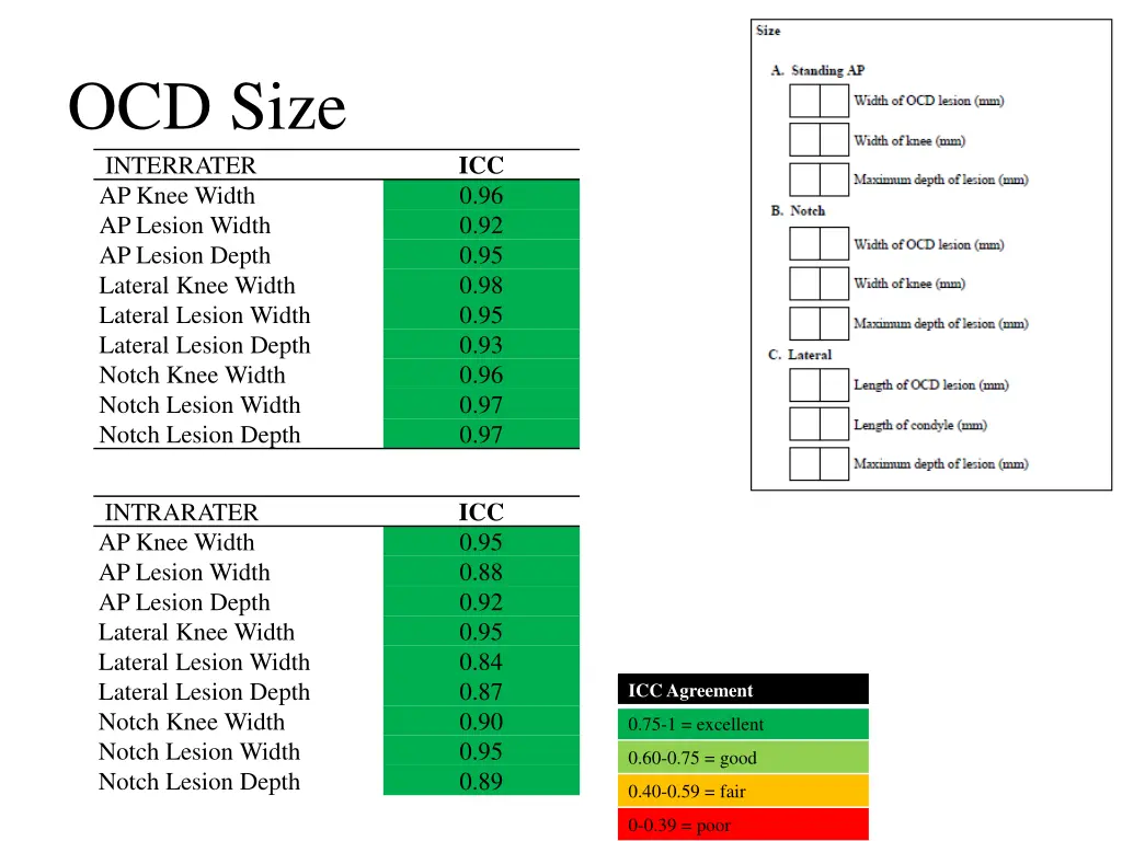 ocd size interrater ap knee width ap lesion width