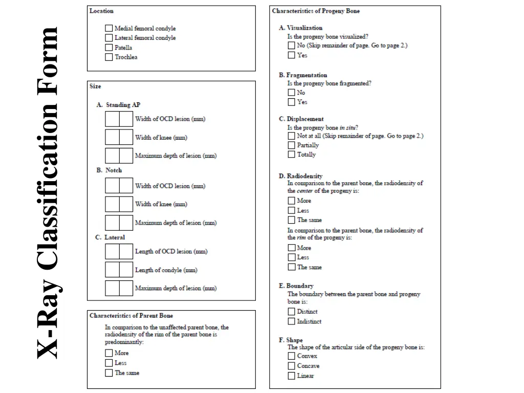 x ray classification form