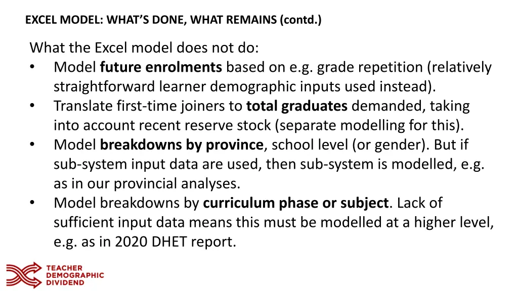 excel model what s done what remains contd 2