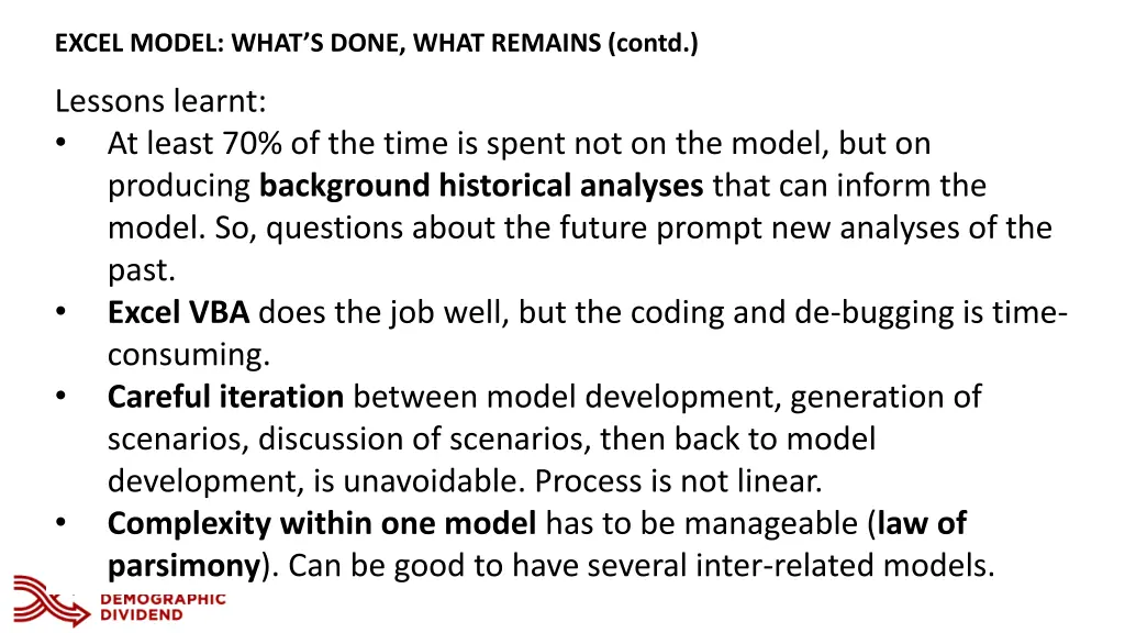 excel model what s done what remains contd 3