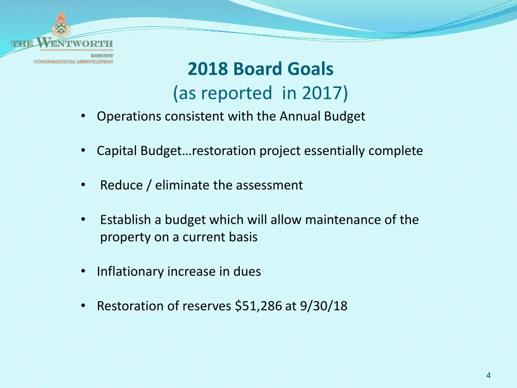 2018 board goals as reported in 2017