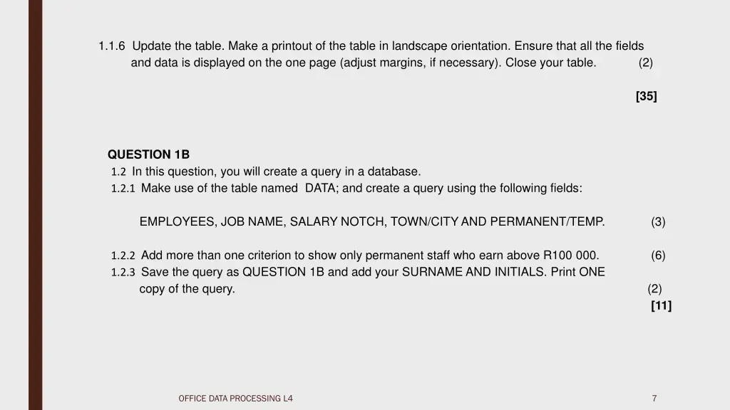 1 1 6 update the table make a printout