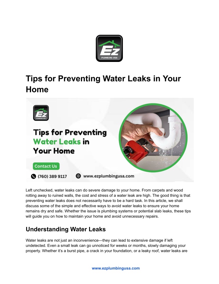 tips for preventing water leaks in your home