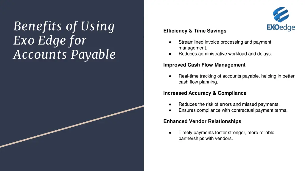 benefits of using exo edge for accounts payable