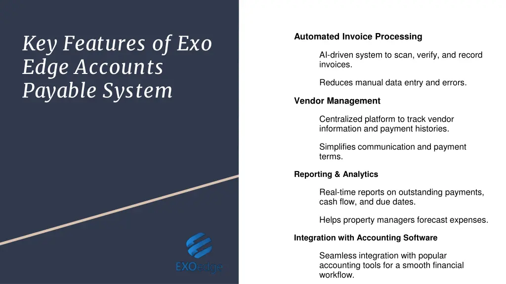 key features of exo edge accounts payable system