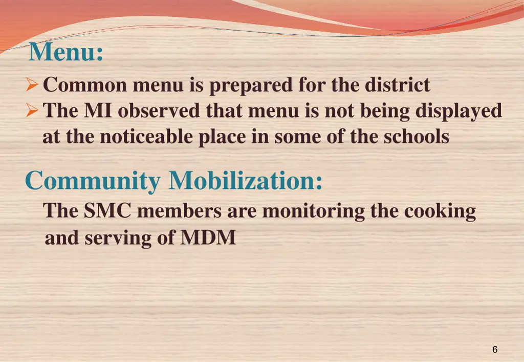 menu common menu is prepared for the district