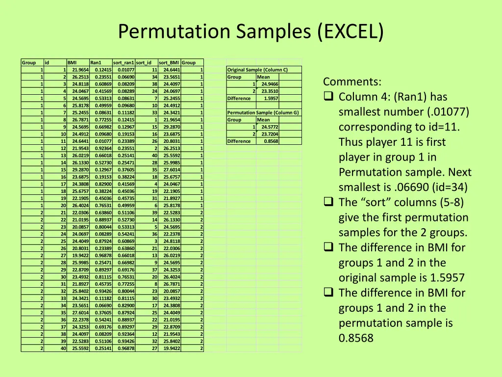 permutation samples excel